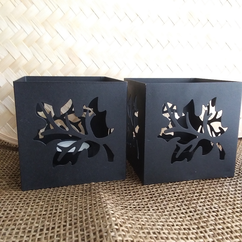 Fall Leaf Candle Holders, Black Metal
